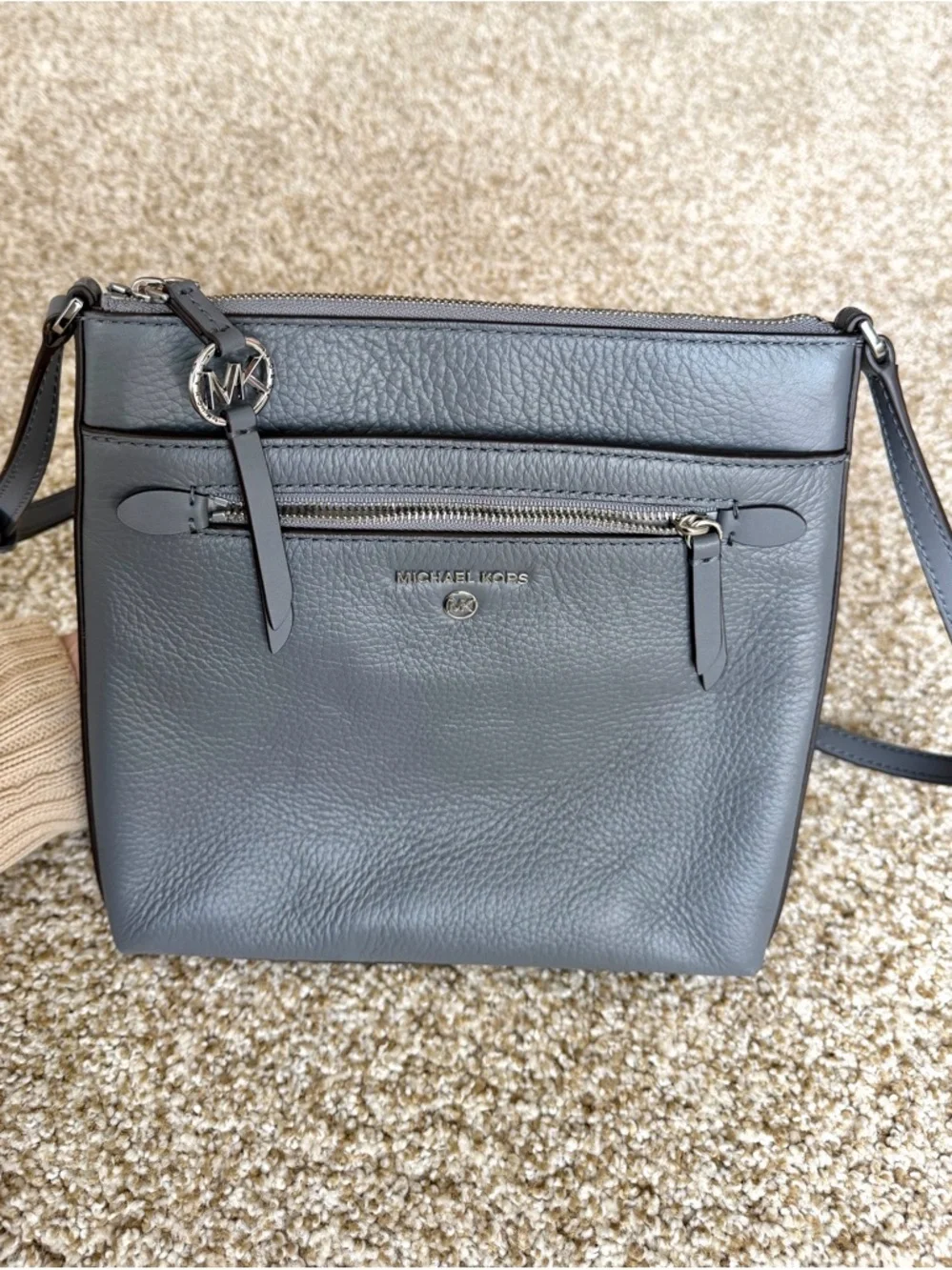 Michael Kors Jet Set North South Charm Leather Crossbody Bag Grey Flat
